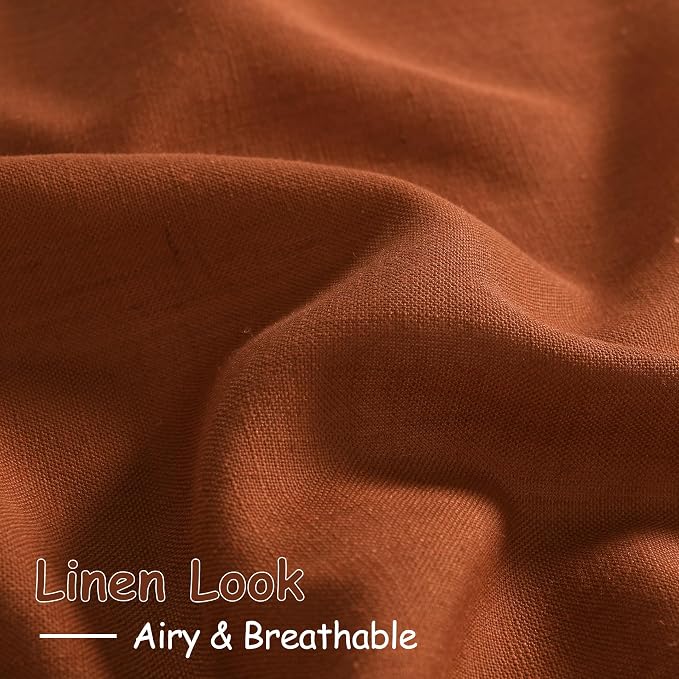 Nanspring Rust Linen Curtains 63 Inch Length for Living Room Light Filtering Semi Sheer Curtain Back Tab and Rod Pocket Vintage Rustic Luxury Home Decor Drapes for Bedroom Office 52x63, 2 Panels