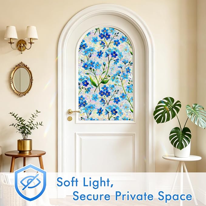 SOMWISE Rainbow Window Privacy Film,Heat Control,UV Blocking,Anti-Glare,Day & Night Privacy Protection & Decoration for Home, Bathroom,Glass Door,Static Cling,Renter-Friendly with Installation Tools