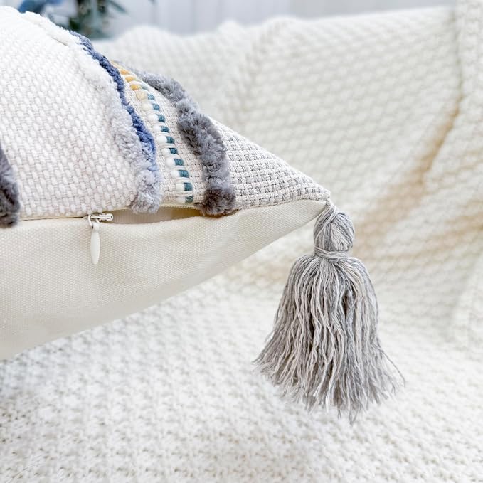 NUYECY Chenille and Cotton Long Pillow for Bed, Striped Textured Boho Lumbar Throw Pillow Cover 14x36, Neutral Accent Decorative Extra Long Body Pillow Case for Couch, Sofa, Bedroom, Brown-Grey