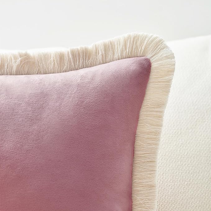 MONDAY MOOSE Decorative Throw Pillow Covers Cushion Cases, Set of 2 Soft Velvet Modern Fringe Tassel Designs, Mix and Match for Home Decor, Pillow Inserts Not Included (20x20 inch, Dusty Pink)