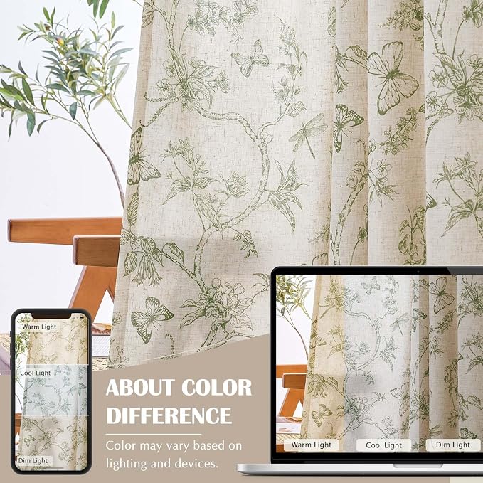 jinchan Floral Curtains Lined Linen Blend Curtain for Living Room 96 Inch Length Sage Green Farmhouse Flower Patterned Curtain French Country Curtains Drapes Back Tab Rod Pocket 2 Panels