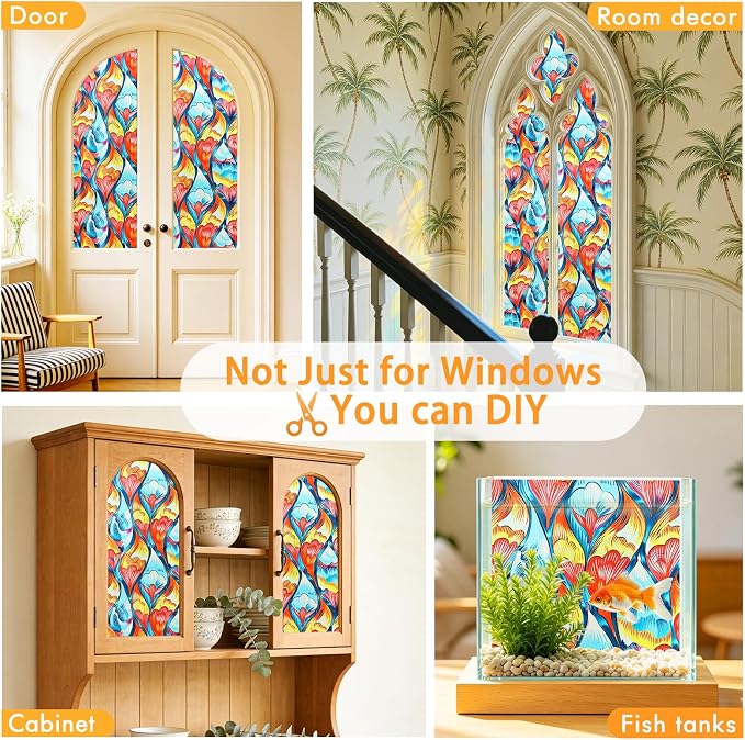 SOMWISE Frosted Glass Window Privacy Film with Tools, Heat Blocking, Anti-UV, Anti-Glare, Static Cling, Decor for Home Bathroom Door, Renter Friendly, Removable, Reusable, Red 17.5Inchx157Inch