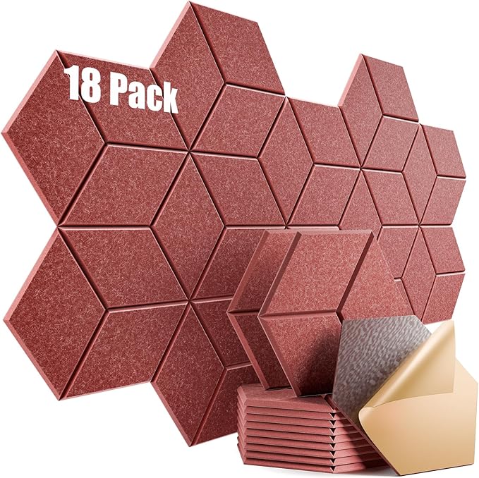 18 Pack Self-Adhesive Acoustic Panels 12" X 10" X 0.4" - Sound Proof Foam Panels for Wall with High Density, Y-Lined Design, Flame Resistant, Absorb Noise and Eliminate Echoes(Red)