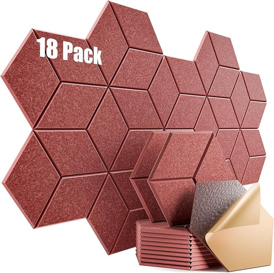 18 Pack Self-Adhesive Acoustic Panels 12" X 10" X 0.4" - Sound Proof Foam Panels for Wall with High Density, Y-Lined Design, Flame Resistant, Absorb Noise and Eliminate Echoes(Red)
