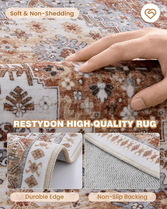 3x14 Runner Rug for Hallway, Non-Slip Long Kitchen Mats for Floor, Vintage Washable Rug for Entryway, Soft Hallway Runner for Dining Room, Bedroom, Living Room(Orange,3'x14')