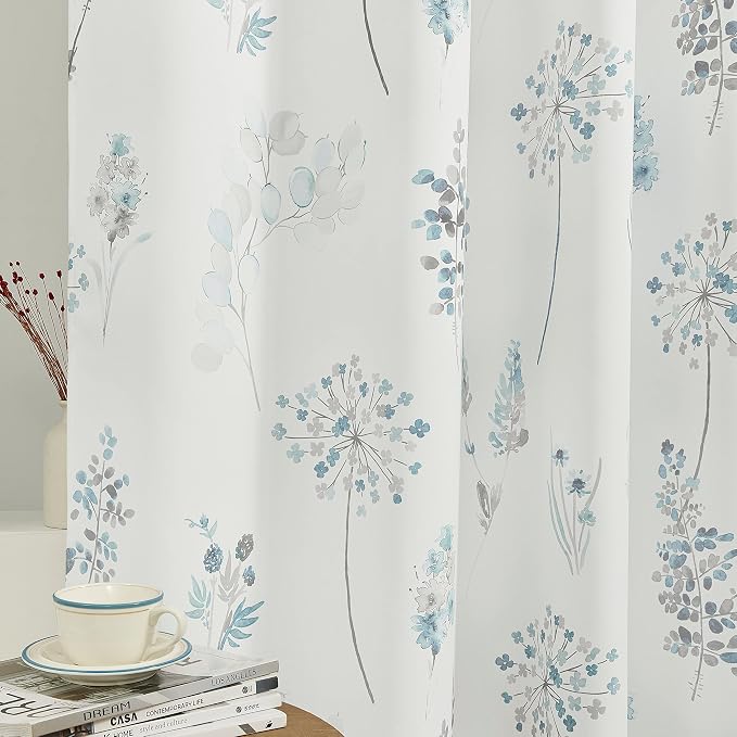 XTMYI Light Blue Curtains 45 Inch Length for Bathroom Small Window,Print Watercolor Serene Relaxing 80% Blackout Short Curtains for Bedroom Door Windows,Blue and Grey