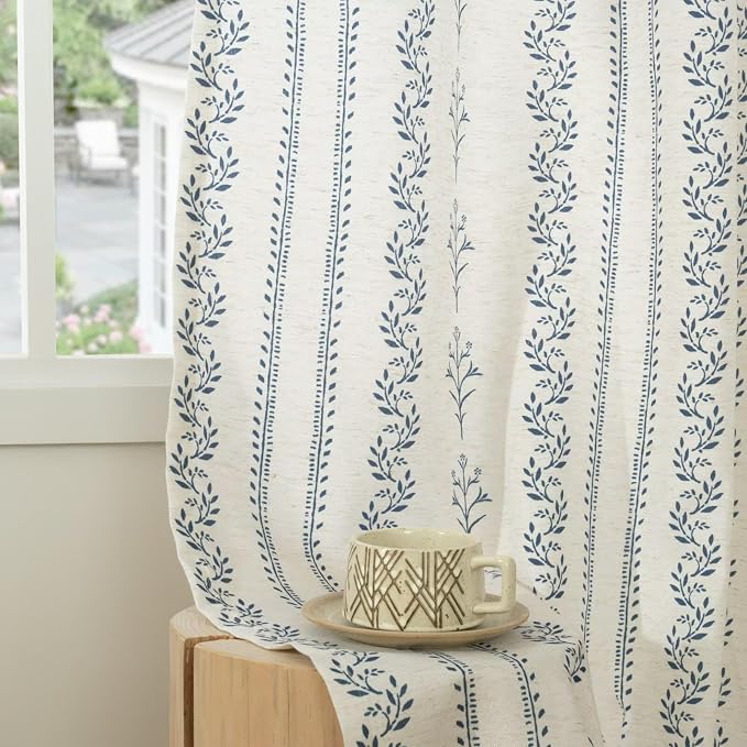 BGment Navy Blue Vintage Floral French Country Curtains 90 Inch Length for Living Room Boho Print Light Filtering Window Curtains & Drapes for Farmhouse Rustic, Each 52 Inch Wide, 2 Panels Set