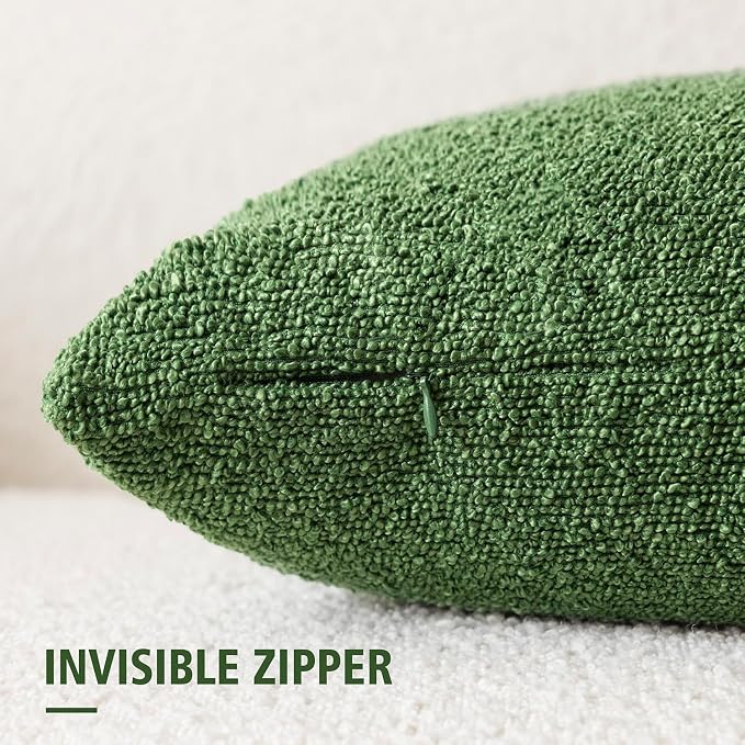 Foindtower Pack of 2 Textured Boucle Throw Pillow Covers Accent Solid Pillow Cases Cozy Soft Decorative Couch Cushion Case for Couch Chair Sofa Bedroom Living Room Home Decor 18x18 Inch Forest Green