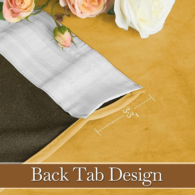 RYB HOME Mustard Yellow Velvet Curtains 84 inches, Back Tab Soft Fabric Room Darkening Thermal Insulated Luxurious Home Decor Curtains for Living Room Bedroom, W 52" x L 84", 2 Panels Set