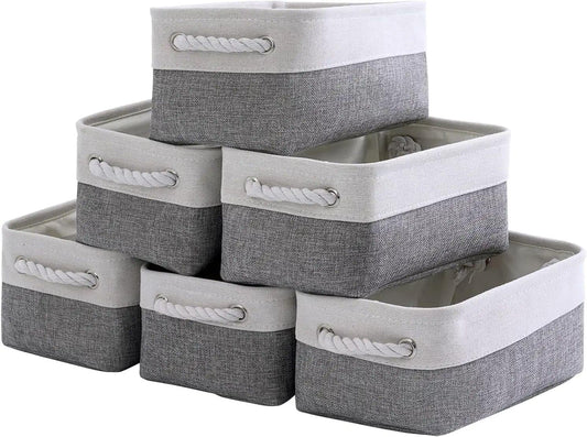 Fabric Storage Bins 12x8x5 inch [6-Pack] with Rope Handles - Decorative Baskets for Organizing