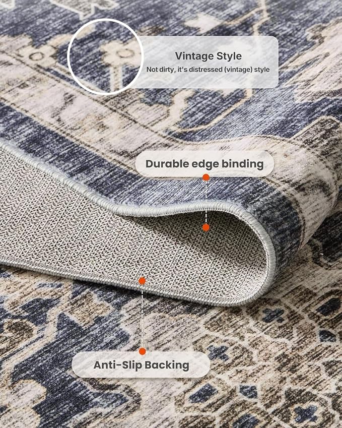 AMADA HOMEFURNISHING 2x5 Washable Runner Rug, Low-Profile Kitchen Rugs with Non-Slip Backing & Durable Edge Binding, Vintage Entryway Runner Rug for Bedroom & Hallway