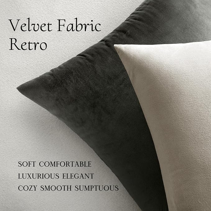 MIULEE Velvet Throw Pillow Covers 18x18 inch, Pack of 2 - Cream White, Soft Solid Decorative Pillow Covers Cushion Cases Modern Luxury Home Decor for Spring Couch Sofa Bedroom Livingroom,Car