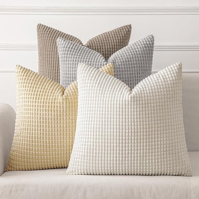 MIULEE Neutral Harmony Decorative Pillow Covers 20x20 Inch Set of 4 | Rustic Farmhouse Boho Soft Throw Pillows Corduroy Couch Pillowcases Nordic Home Decor for Sofa Living Room Bed