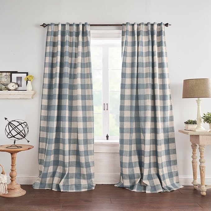 Grainger Buffalo Check Blackout Window Curtain, Chambray - 52" W x 84" L