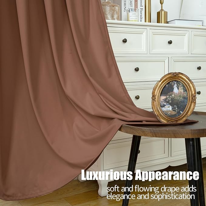 YoungsTex 72 Inch Length Mocha Brown Velvet Curtains for Living Room, Thermal Insulated Window Drapes with Grommet Room Darkeing Privacy for Bedroom, 2 Panels, 52 X 72 Inch