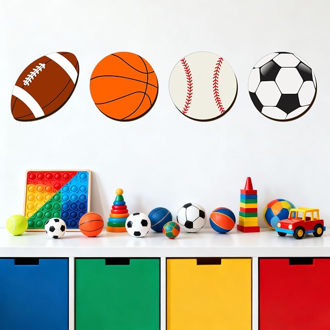 Sport Ball Wall Decor Wood Sports Room Decorations Ball Room Decor Sport Wall Art Plaque Wooden Soccer Baseball Basketball Rugby Football Decor For Boys Room Kids Bedroom Teens Playroom Nursery