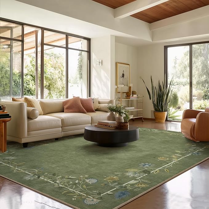 Area Rugs 9x12 Living Room: Washable Rug Stain Resistant Non Slip Low Pile Ultra Soft Faux Wool Lightweight Large Rugs for Bedroom Dining Room Under Table Rug Farmhouse Home Office Nursery Indoor