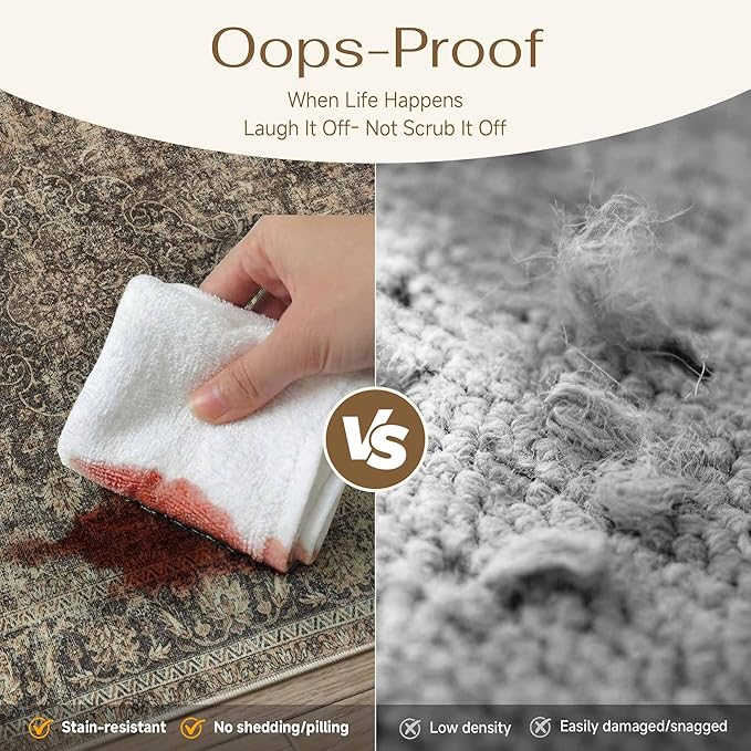 2x3 Washable Area Rug Brown Vintage Non Slip Soft Low Pile Small Rug for Entryway Kitchen Bathroom Distressed Oriental Throw Carpet for Living Room Bedroom Home Decor