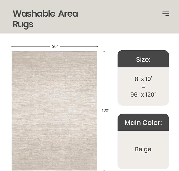 Valenrug Washable Rugs 8x10 - Stain Resistant 8x10 Area Rugs for Living Room, Non Slip Backing Gradient Printed Rugs for Bedroom, Foldable Machine Washable Area Rug(8'x10', Beige)