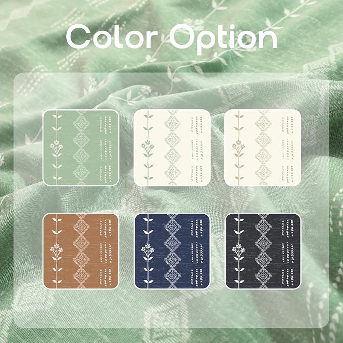 Light Green Floral Linen Spring Curtains for Living Room, 96 Inch Semi Sheer Boho Cottage Farmhouse Drapes for Bedroom Living Room, 50“ W x 96” L, 2 Panel Set