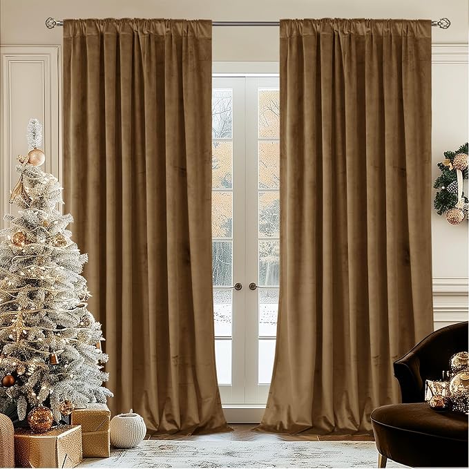 BGment Bronze Brown Velvet Curtains 84 Inches Long for Living Room, Thick Super Soft Luxury Thermal Insulated Blackout Curtains with Back Tab and Rod Pocket for Bedroom, 2 Panels, 60 x 84 Inch
