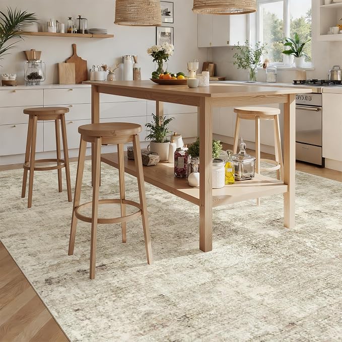 Soalmost Washable Area Rug 8x12, Large Soft Rugs for Living Room Vintage Beige Gray Carpet 8x12 Area Rugs for Bedroom Dining Room Non-Slip Stain Resistant Under Table Rug