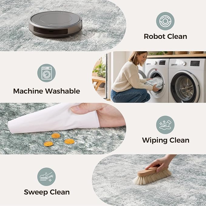WITSHOCK Area Rugs 9x12 Living Room Rug - Washable Neutral Soft Low Pile Non-Slip Modern Abstract Thin Large Indoor Carpet for Bedroom Dining Room Nursery Office - Grey