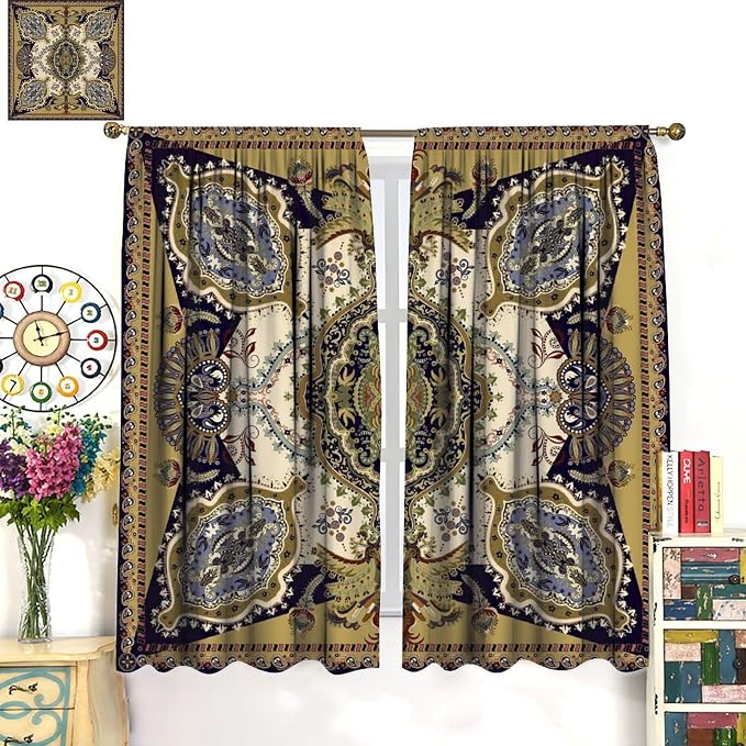 Bohemian-Style Curtains, Featuring Colourful Paisley Floral Prints, Suitable for Bedrooms, Living Rooms and Kitchens As Blackout Curtains.84X84 Inch