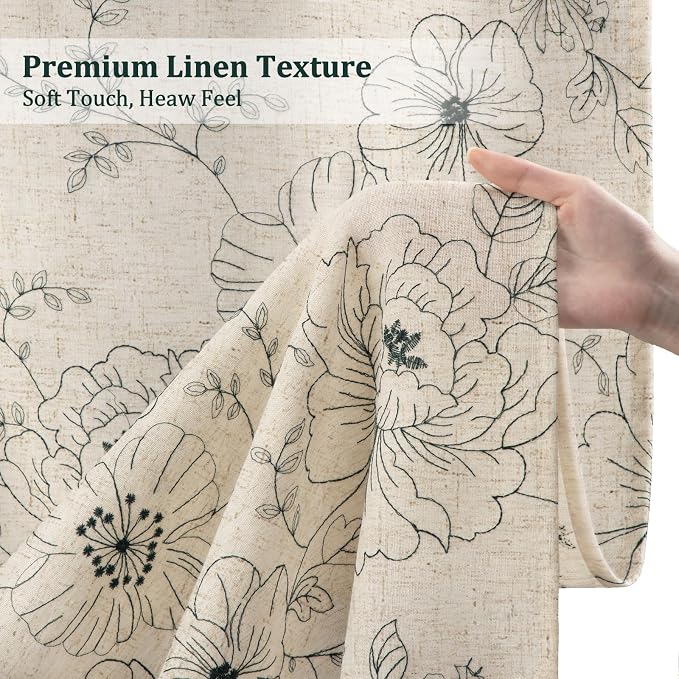 Boho Floral Curtains, Vintage Farmhouse Curtains 84 Inches Long, Green Cottage Core Flower 2 Panels