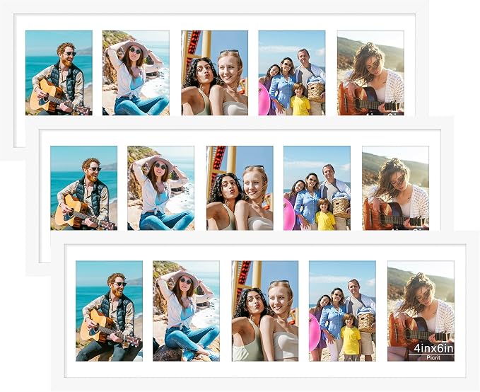Picrit 8x24 White Collage Picture Frame 3 Pack, Fits Five 4x6 Photos or One 8x24 Picture, Gallery Frame Set - Poster Frames for Horizontal or Vertical Display