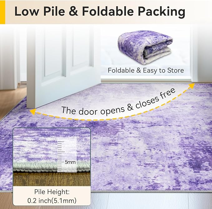RELEANY Washable Area Rugs 6'x8' Non-Slip Modern Abstract Soft for Living Room Entryway Bedroom Kitchen, Print Pattern, Purple Gray Pink White