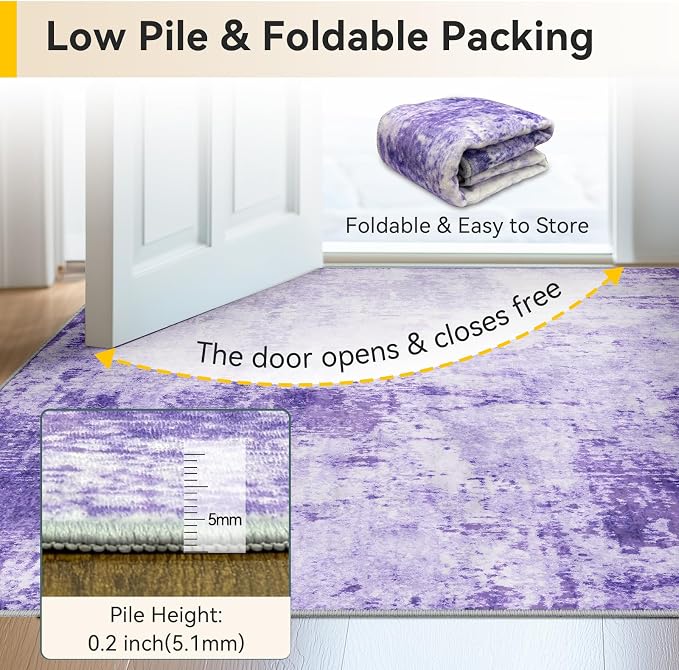 RELEANY Washable Area Rugs 2'x10' Non-Slip Modern Abstract Soft for Living Room Entryway Bedroom Kitchen, Print Pattern, Purple Gray Pink White