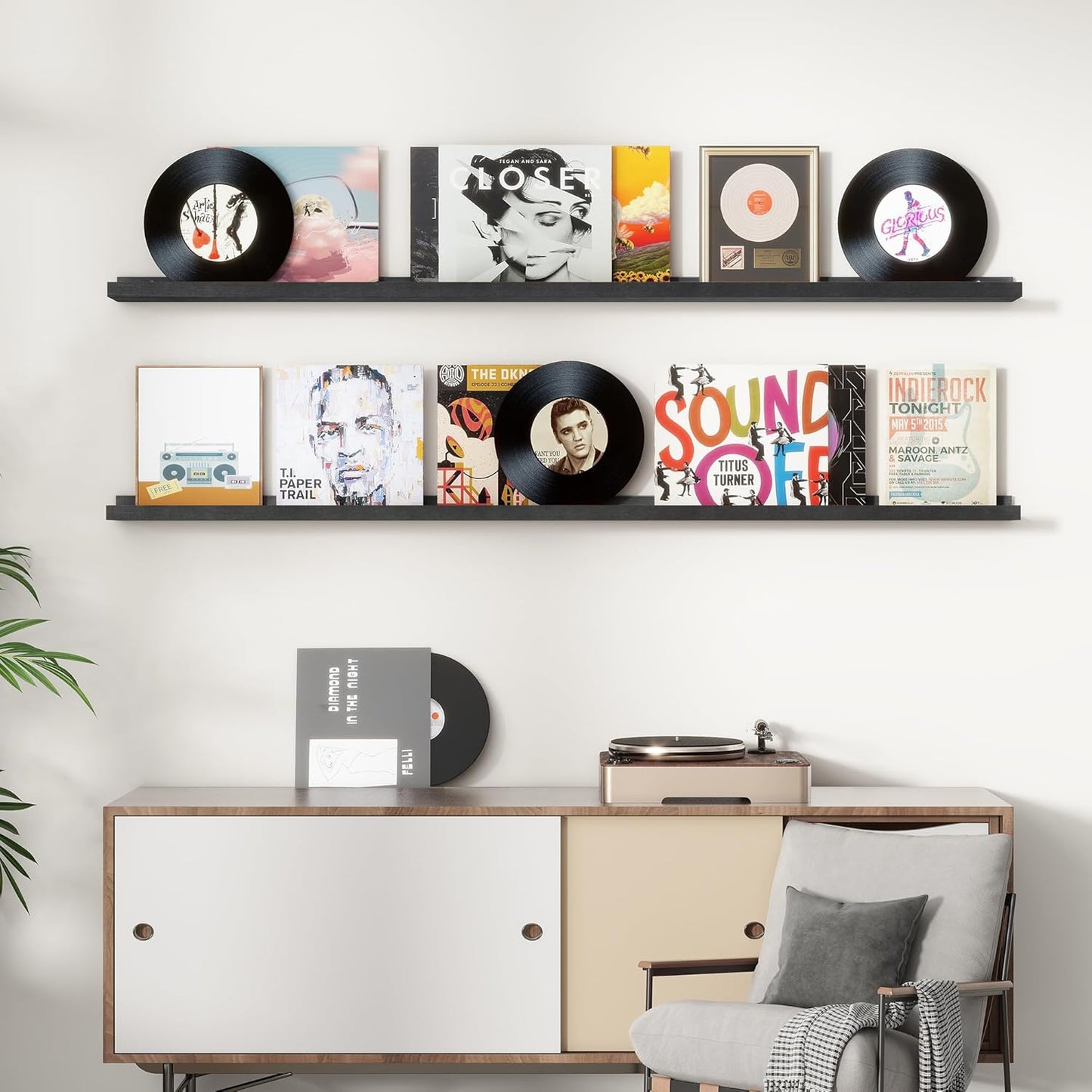 Picture Ledge Shelf, Floating Shelves Set of 2, Solid Pine Wood 72'' Long Large Nursery Book Shelves for Toys Storage, Kids Bookshelf for Living Room Bedroom Decor Books Photo Frames, Black