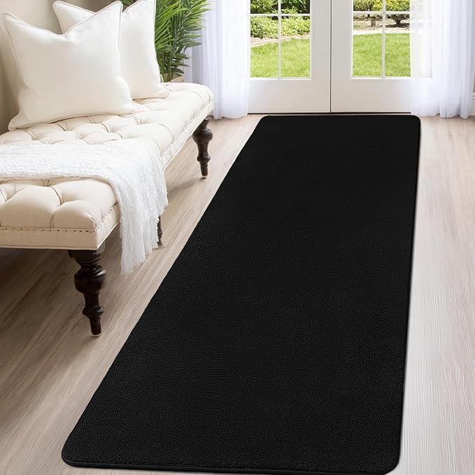 qulint Black Runner Rug for Hallway, 2x6 Modern Washable Kitchen Runner Non Slip Thickened Memory-Foam Indoor Bedroom Rug, Minimalist Solid Soft Carpet for Living Room Entryway Home Decor