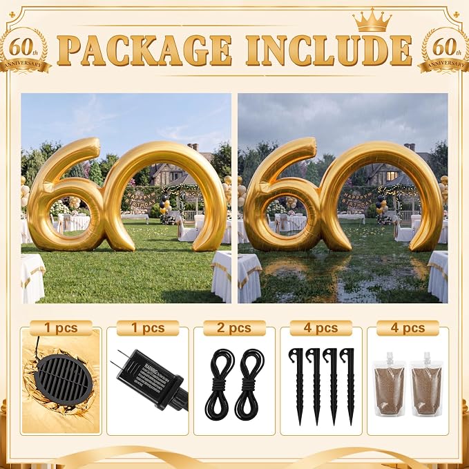 Seenelling 17 ft Golden 60th Anniversary Giant Inflatable Archway Decoration Built-in LED Lights for Birthday Wedding Anniversary Corporate Celebration Party Entrance Outdoor Supplies