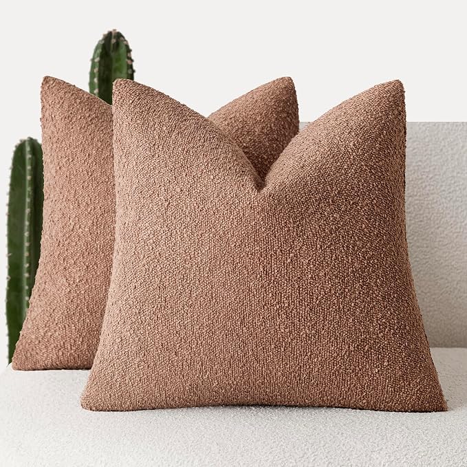Foindtower Set of 2, Decorative Textured Boucle Throw Pillow Covers Accent Solid Pillow Cases Neutral Couch Cushion Case for Chair Sofa Bedroom Living Room Home Decor 26x26 Inch Dusty Orange Hazel