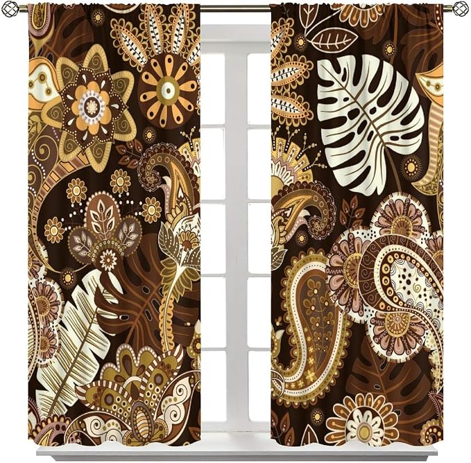 Bohemian Blackout Curtains, Featuring Vintage Mandala Tribal Ethnic Patterns, Suitable for Bedrooms, Living Rooms and Offices.42X54 Inch