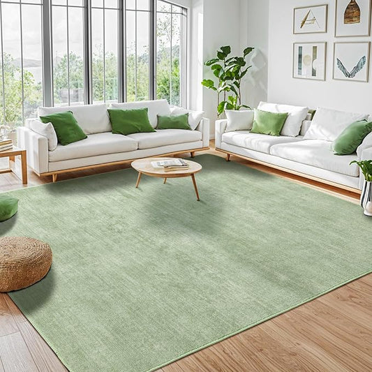 9x12 Washable Area Rug, Green Solid Area Rugs for Living Room & Bedroom | Stain-resistant & Non-slip backing,Low Pile Washable Large Carpet, Solid Vintage Style For High Traffic Areas(9x12,Green)