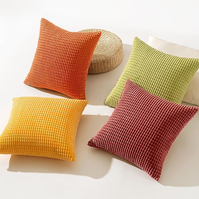MIULEE Fall Decorative Pillow Covers 20x20 Inch Set of 4 Yellow Orange | Burnt Orange Green Gradient Boho Farmhouse Home Decor Couch Pillows Modern Corduroy Pillowcases for Sofa Living Room Bed