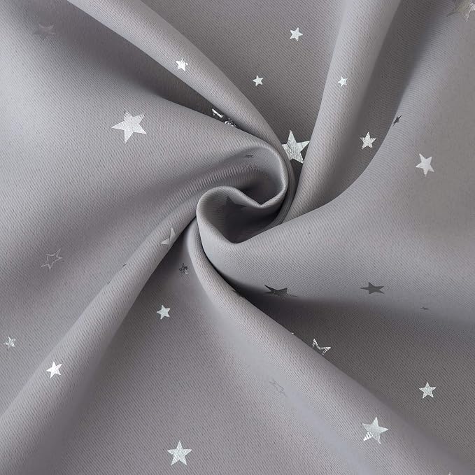 BGment Light Grey Star Blackout Curtains for Kid's Bedroom - Grommet Thermal Insulated Room Darkening Printed Curtains for Living Room, Set of 2 Panels (52 x 84 Inch, Light Grey)