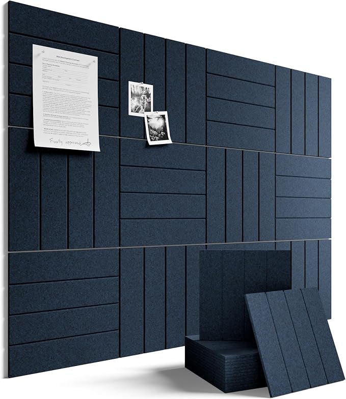 Fluxynara Large Felt Bulletin Board 48" x 36" Cork Board Alternative-12 Pack with 64 Safe Removable Adhesive Tabs, Cork Boards for Walls Cork Board for Home Office Classroom Pin Board-Carbon Blue