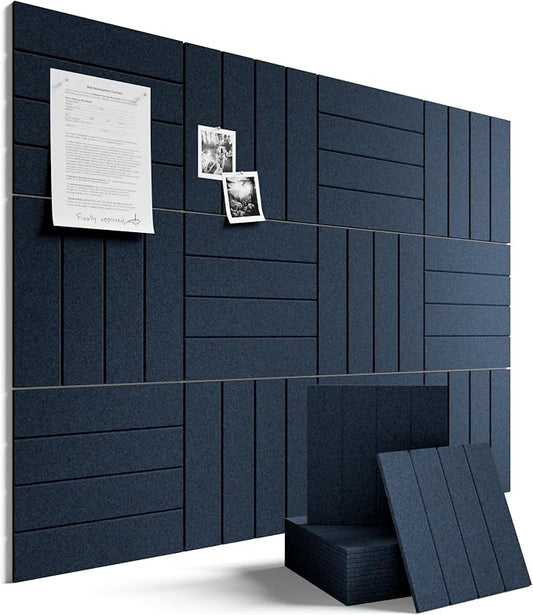 Fluxynara Large Felt Bulletin Board 48" x 36" Cork Board Alternative-12 Pack with 64 Safe Removable Adhesive Tabs, Cork Boards for Walls Cork Board for Home Office Classroom Pin Board-Carbon Blue