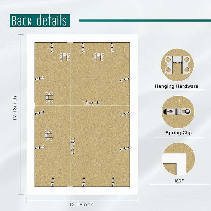Picrit 12x18 Picture Frame 3 Pack, White Poster Frame, Display Poster 11 x 17 with Mat or 12 x 18 without Mat for Horizontal or Vertical Wall Mounting