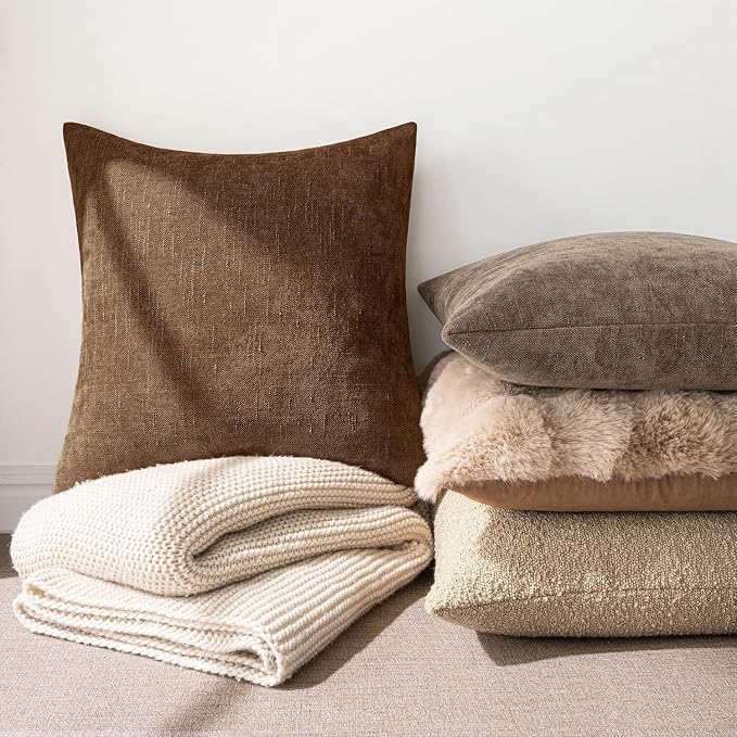 MIULEE Textured Pillow Covers 26x26 Inch Pack of 2,Honey Brown Soft Thick Euro Solid Decorative Chenille Throw Pillows Neutral Farmhouse Cushion Covers Modern Home Decor for Bed Couch Living Room
