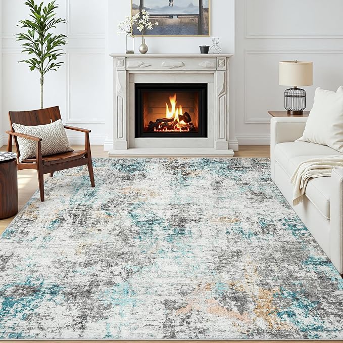 Area Rugs 5x7 Living Room: Large Soft Washable Rug Modern Abstract Anti-Skid Non-Shedding Carpet Indoor Floor Thin Carpets for Bedroom Dining Room Farmhouse Nursery Home Office Multi