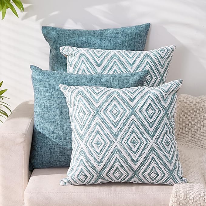 HPUK Throw Pillow Covers 20x20 Inch Set of 4, Blue Linen Decorative Pillow Covers, Accent Cushion Covers for Couch Sofa Bed Bedroom Living Room Décor