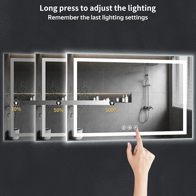 60"x30" LED Bathroom Mirror with Lights, Backlit + Front Lit with CRI>90, Lighted Mirror for Bathroom, Anti-Fog, Dimmable Brightness, 3 Colors, Memory Function, Shatterproof Tempered Glass