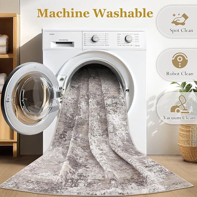 Area Rugs 5x8 Living Room: Washable Large Abstract Modern Neutral Soft Rug Stain Resistant Non-Slip Backing Carpet for Bedroom Dining Room Indoor Nursery Dorm Home Office Decor - Light Brown