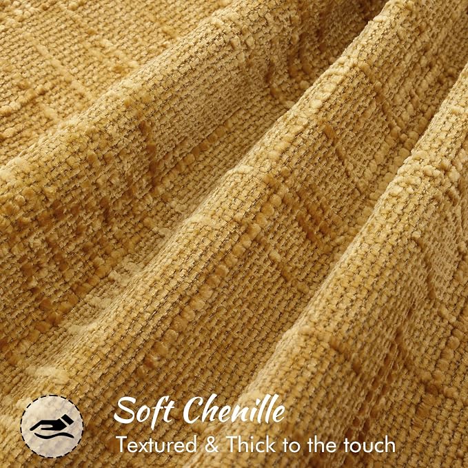 decorUhome Chenille Throw Pillow Covers 24x24 Set of 2, Soft Textured Slubby Modern Decorative Pillow Covers with Elegant Design for Couch, Sofa, Living Room, Mustard Yellow