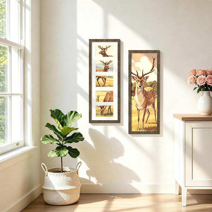 Picrit 8x24 Wooden Brown Rustic Collage Picture Frame 3 Pack, Fits Five 4x6 Photos or One 8x24 Picture, Gallery Frame Set - Poster Frames for Horizontal or Vertical Display